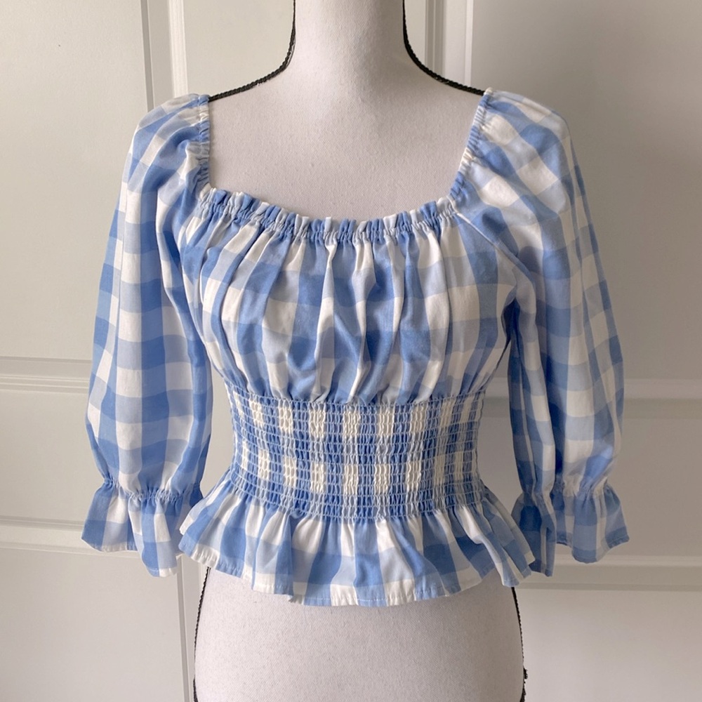 Skies Are Blue Gingham Crop blouse Small